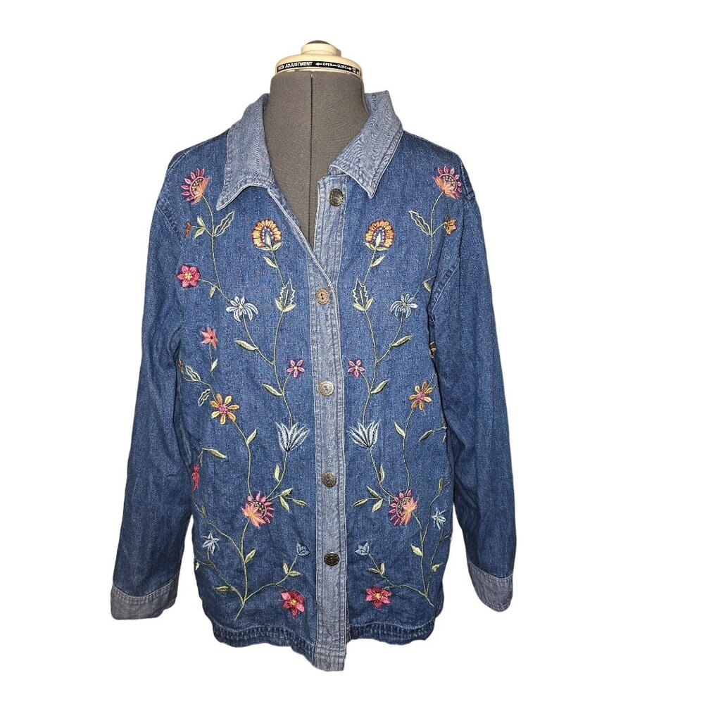 Embroidered Denim Shirt Jacket With Floral Design By‎ Bobbie Brooks